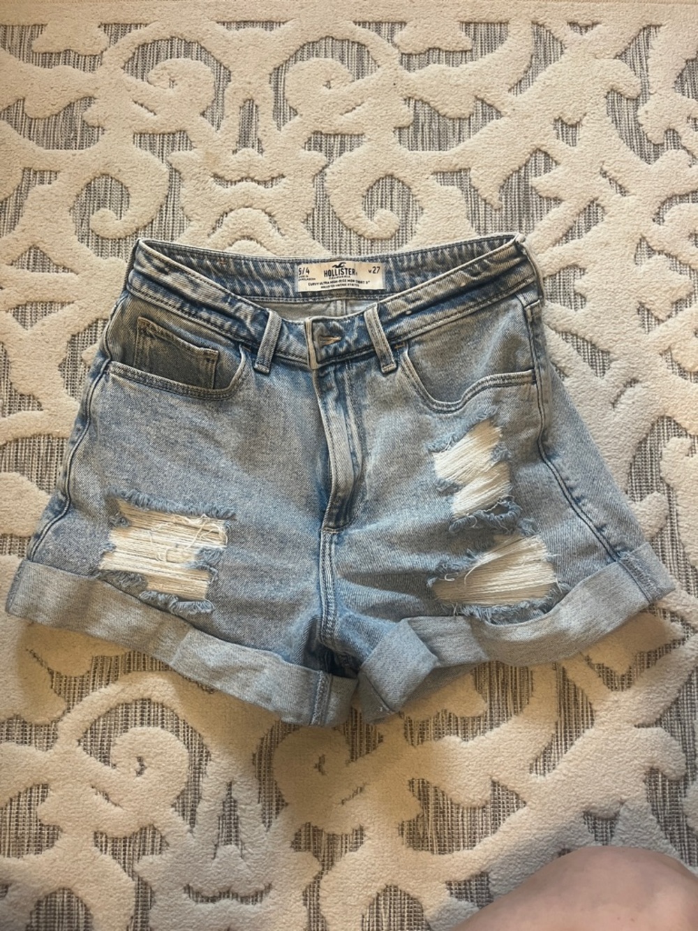 Hollister Light Wash Distressed Roll-Hem Denim Shorts